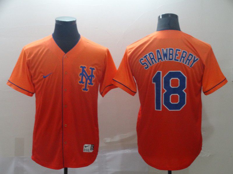 Men New York Mets #18 Strawberry Orange Nike Fade MLB Jersey